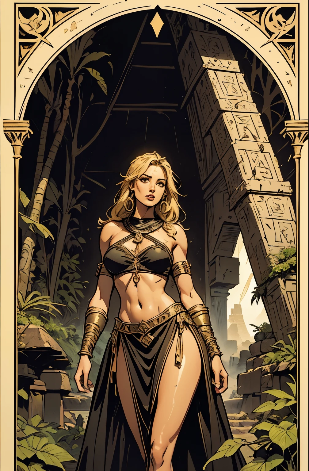 Jennifer Lawrence as the Greek goddess Artemis, blonde hair, (Detailed face 1.4), jewelry on arms, jewelry on neck, gold earrings, full nude, full body, athletic, (good anatomy), (good proportions), dynamic pose in a landscape greek, greek columns, ultra detailed, muted colors, cinematic, (high quality), photorealistic, award-winning, masterpiece, front shot.