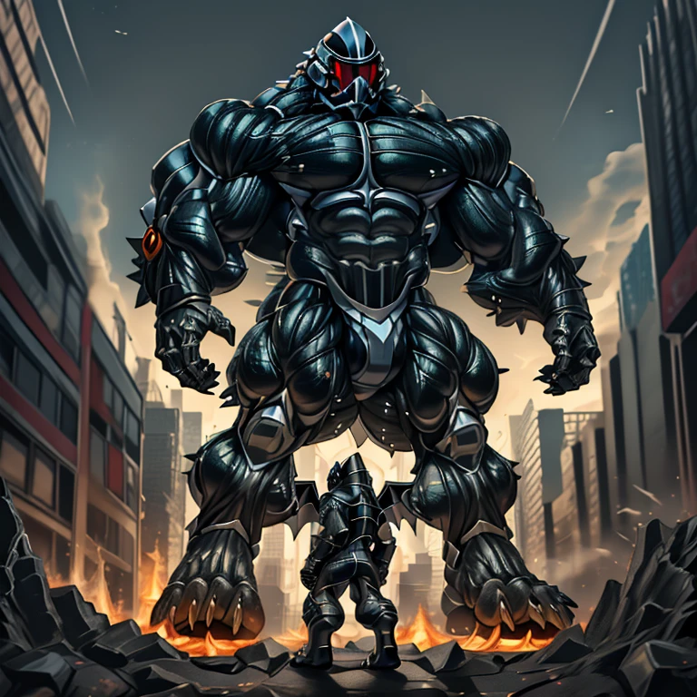 (masterpiece. official art. 8k. best quality. detailed full body. full body.)
(situation 1 : dominating demon lord dragon batzz. focus Colossus mechanical Muscular demon lord dragon batzz is trampling the CITY. macro. stomp. Low-angle perspective. emphasizing the immense size. The perspective is from below, emphasizing the sheer majesty and power of the Colossus. Colossus art. He is much bigger than a skyscraper. Giga Colossuss. micro soccer field. looking down.)

(situation 2 :smoke and flames rising from the destruction in the city)

(Additional details 1: wearing a full-face helmet. helmet is jet black. The color of NANOSUIT is jet black. high-tech bio-mecha armor. real texture material. whole body shines like metal. Wearing cyberpunk mecha. emphasizes the muscles. suit fully made of metal. intricate armor. Robotic suit. suit fully made of metal. NANOSUIT with the same design as demon lord dragon batzz.). (demon lord dragon batzz has 5 toes.)

(Additional details 2: (Detailed head. Detailed Body. Detailed abs. gigantic muscles. HYPER MUSCLES. Gigachad Muscular. big muscle. pecs. triceps. traps. unusually developed muscular body. body full of huge muscles. showing off muscles. pectorales enormes. Exaggeratedly huge muscles. huge muscles. long legs.).

(Additional details 3: nj5furry, Spread wings. It has wings. black have big wings. The claws are sharp. Sharp teeth.5 toes.). 