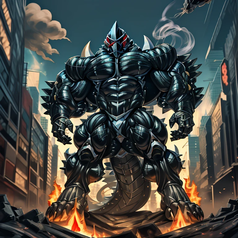 (masterpiece. official art. 8k. best quality. detailed full body. full body.)
(situation 1 : dominating demon lord dragon batzz. focus Colossus mechanical Muscular demon lord dragon batzz is trampling the CITY. macro. stomp. Low-angle perspective. emphasizing the immense size. The perspective is from below, emphasizing the sheer majesty and power of the Colossus. Colossus art. He is much bigger than a skyscraper. Giga Colossuss. micro soccer field. looking down.)

(situation 2 :smoke and flames rising from the destruction in the city)

(Additional details 1: wearing a full-face helmet. helmet is jet black. The color of NANOSUIT is jet black. high-tech bio-mecha armor. real texture material. whole body shines like metal. Wearing cyberpunk mecha. emphasizes the muscles. suit fully made of metal. intricate armor. Robotic suit. suit fully made of metal. NANOSUIT with the same design as demon lord dragon batzz.). (demon lord dragon batzz has 5 toes.)

(Additional details 2: (Detailed head. Detailed Body. Detailed abs. gigantic muscles. HYPER MUSCLES. Gigachad Muscular. big muscle. pecs. triceps. traps. unusually developed muscular body. body full of huge muscles. showing off muscles. pectorales enormes. Exaggeratedly huge muscles. huge muscles. long legs.).

(Additional details 3: nj5furry, Spread wings. It has wings. black have big wings. The claws are sharp. Sharp teeth.5 toes.). 