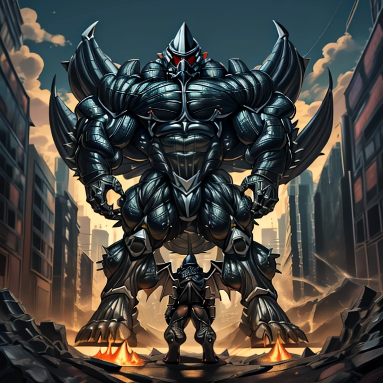 (masterpiece. official art. 8k. best quality. detailed full body. full body.)
(situation 1 : dominating demon lord dragon batzz. focus Colossus mechanical Muscular demon lord dragon batzz is trampling the CITY. macro. stomp. Low-angle perspective. emphasizing the immense size. The perspective is from below, emphasizing the sheer majesty and power of the Colossus. Colossus art. He is much bigger than a skyscraper. Giga Colossuss. micro soccer field. looking down.)

(situation 2 :smoke and flames rising from the destruction in the city)

(Additional details 1: wearing a full-face helmet. helmet is jet black. The color of NANOSUIT is jet black. high-tech bio-mecha armor. real texture material. whole body shines like metal. Wearing cyberpunk mecha. emphasizes the muscles. suit fully made of metal. intricate armor. Robotic suit. suit fully made of metal. NANOSUIT with the same design as demon lord dragon batzz.). (demon lord dragon batzz has 5 toes.)

(Additional details 2: (Detailed head. Detailed Body. Detailed abs. gigantic muscles. HYPER MUSCLES. Gigachad Muscular. big muscle. pecs. triceps. traps. unusually developed muscular body. body full of huge muscles. showing off muscles. pectorales enormes. Exaggeratedly huge muscles. huge muscles. long legs.).

(Additional details 3: nj5furry, Spread wings. It has wings. black have big wings. The claws are sharp. Sharp teeth.5 toes.). 