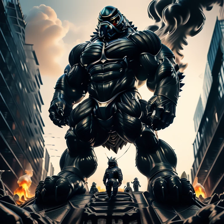 (masterpiece. official art. 8k. best quality. detailed full body. full body.)
(situation 1 : dominating Lucario. focus Colossus mechanical Muscular Lucario is trampling the CITY. macro. stomp. Low-angle perspective. emphasizing the immense size. The perspective is from below, emphasizing the sheer majesty and power of the Colossus. Colossus art. He is much bigger than a skyscraper. Giga Colossuss. micro soccer field. looking down.)

(situation 2 :smoke and flames rising from the destruction in the city)

(Additional details 1: wearing a full-face helmet. helmet is jet black. The color of NANOSUIT is jet black. high-tech bio-mecha armor. real texture material. whole body shines like metal. Wearing cyberpunk mecha. emphasizes the muscles. suit fully made of metal. intricate armor. Robotic suit. suit fully made of metal. NANOSUIT with the same design as Lucario.). (Lucario has 5 toes.)

(Additional details 2: (Detailed head. Detailed Body. Detailed abs. gigantic muscles. HYPER MUSCLES. Gigachad Muscular. big muscle. pecs. triceps. traps. unusually developed muscular body. body full of huge muscles. showing off muscles. pectorales enormes. Exaggeratedly huge muscles. huge muscles. long legs.).

(Additional details 3: nj5furry, Spread wings. It has wings. black have big wings. The claws are sharp. Sharp teeth.5 toes.). 