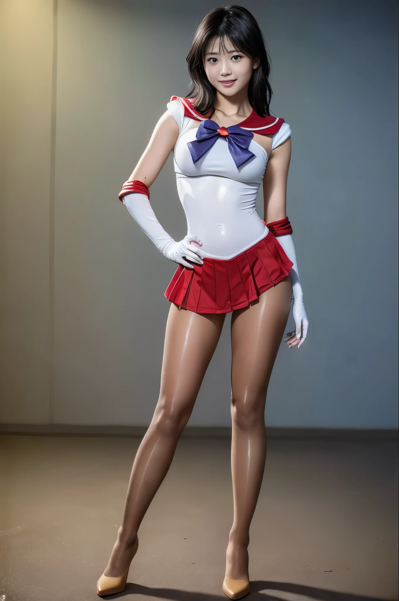 No background、(((Beautiful legs in tights.)))、((( Legally express the beauty of your smile)))、(((Wearing white gloves、Cover young people with gloves )))、((((Make the most of your original images)))、(((Sailor Mars Costume)))、(((Short and beautiful hair)))、(((suffering)))、(((Please wear beige tights....、Please wear red boots)))、((Best Quality、8k))、((Best Quality、8k、masterpiece:1.3))、(((Save the background )))、Sharp focus:1.2、 beautiful woman with perfect figure :1.4、Slim Abs:1.2、 wet body:1.5、 Highly Detailed Face and Skin Textures 、8k