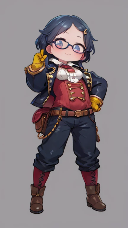 1.Steampunk,,,glasses on her forehead ,Fake smile,gloves,whole body,boots,pants,Have, ，