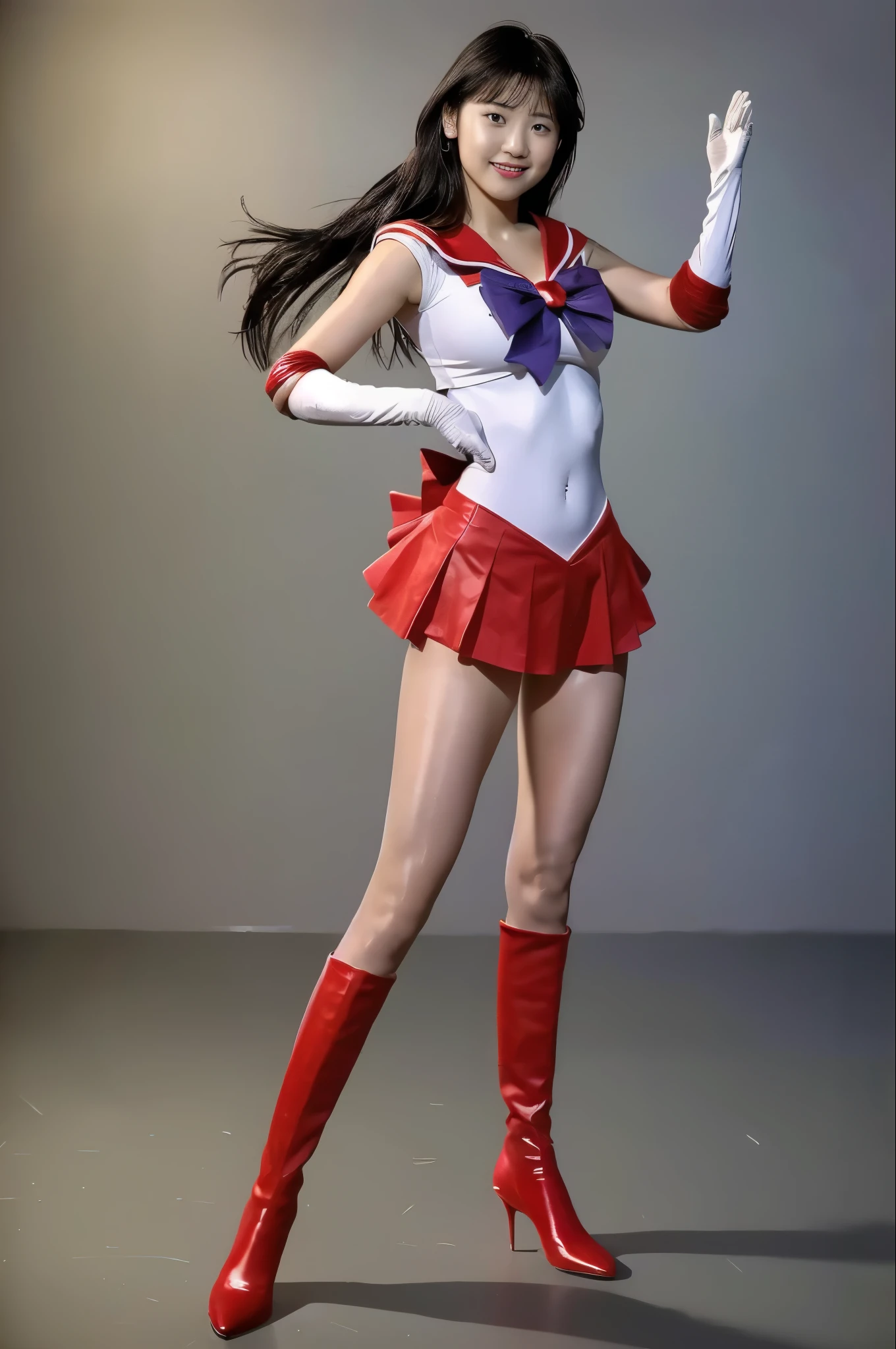 No background、(((Beautiful legs in tights.)))、((( Legally express the beauty of your smile)))、(((Wearing white gloves、Cover young people with gloves  )))、((((Make the most of your original images)))、(((Sailor Mars Costume)))、(((Short and beautiful hair)))、(((suffering)))、(((Please wear beige tights....、Please wear red boots)))、((Best Quality、8k))、((Best Quality、8k、masterpiece:1.3))、(((Save the background )))、Sharp focus:1.2、 beautiful woman with perfect figure :1.4、Slim Abs:1.2、 wet body:1.5、  Highly Detailed Face and Skin Textures 、8k