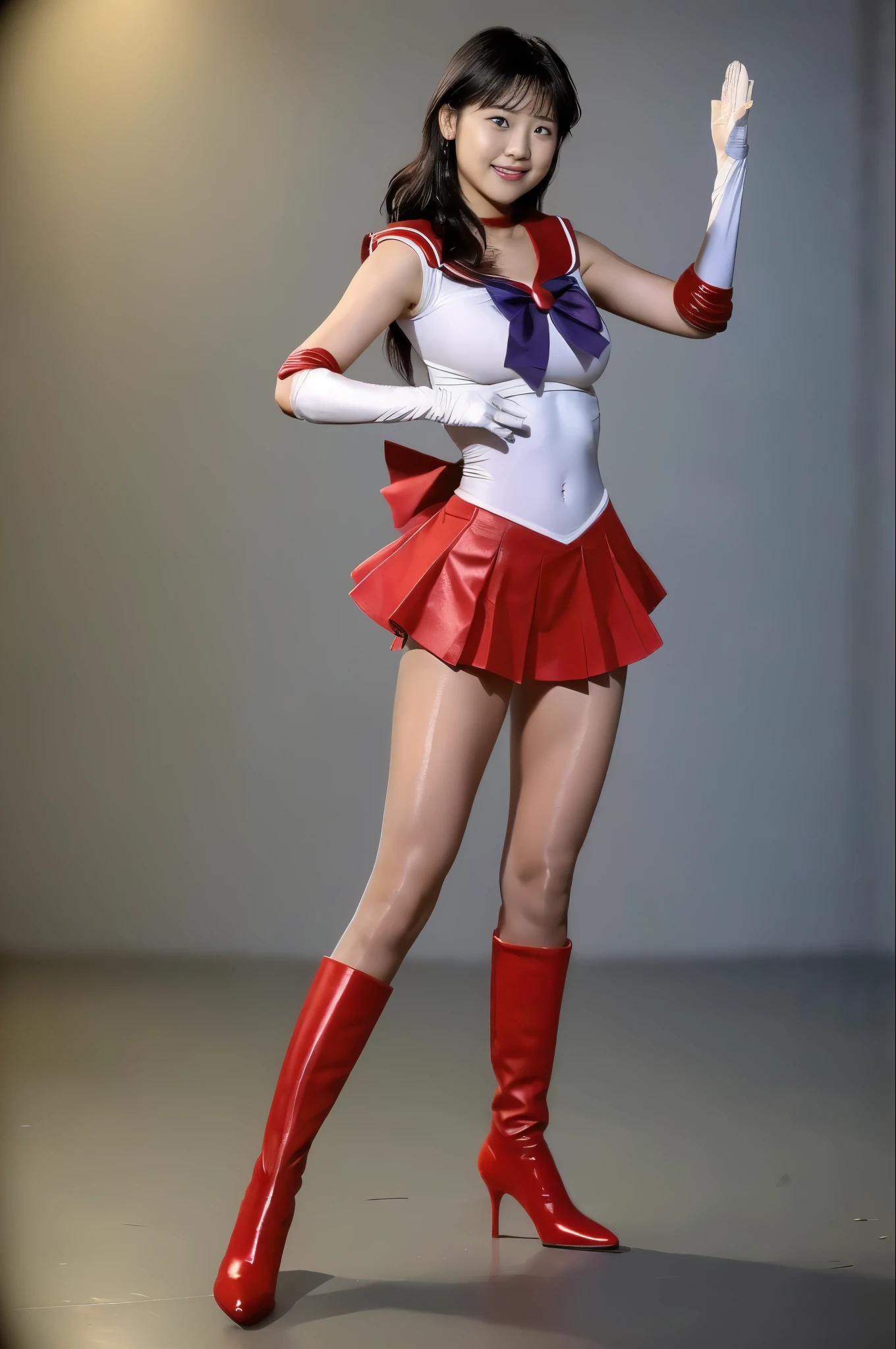 No background、(((Beautiful legs in tights.)))、((( Legally express the beauty of your smile)))、(((Wearing white gloves、Cover young people with gloves  )))、((((Make the most of your original images)))、(((Sailor Mars Costume)))、(((Short and beautiful hair)))、(((suffering)))、(((Please wear beige tights....、Please wear red boots)))、((Best Quality、8k))、((Best Quality、8k、masterpiece:1.3))、(((Save the background )))、Sharp focus:1.2、 beautiful woman with perfect figure :1.4、Slim Abs:1.2、 wet body:1.5、  Highly Detailed Face and Skin Textures 、8k