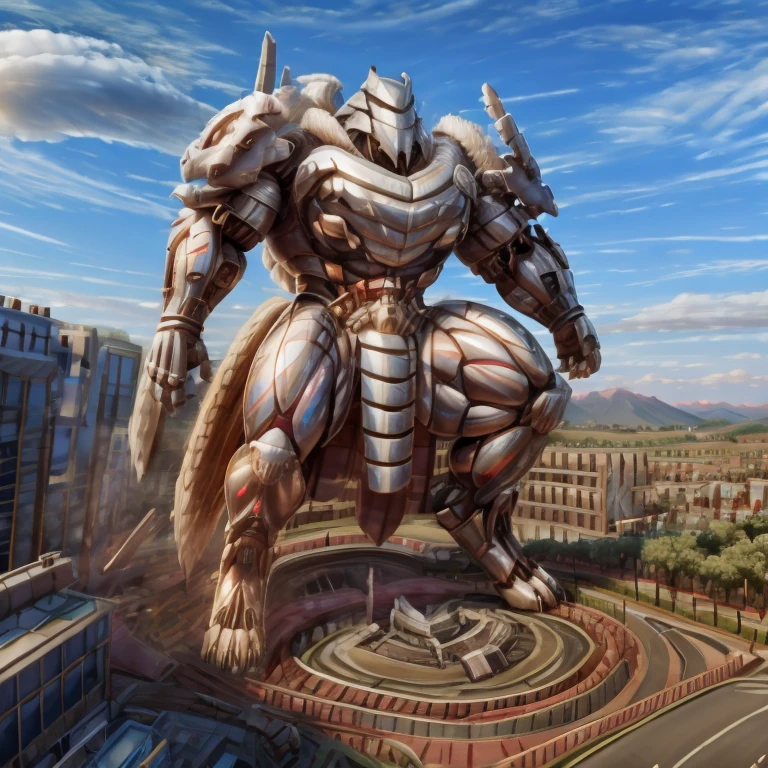 - The as big as a building Exoskeleton Silver Samurai in the street.
- Exoskeleton Silver Samurai (massive:3.0,Big Muscle:1.1(heavyweight,strong,macro,Emphasize huge size, Stepping on the ruins))
- background((the collapse building,raising little spoke,the little sparks,the rift in the road))
- high angle perspective