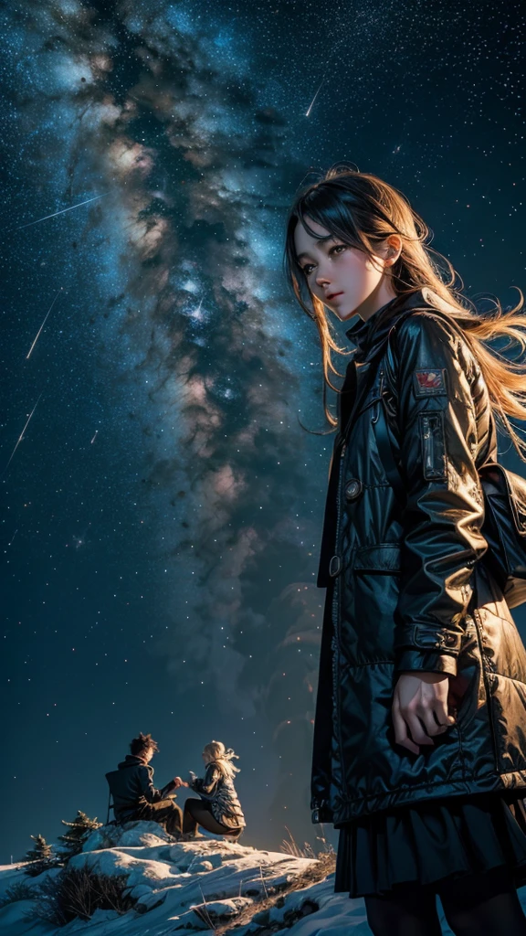 A girl stands on the edge of a majestic space station, overlooking the curvature of the Earth below, as the dazzling stars of the Milky Way paint the backdrop of her awe-inspiring panoramic view, blending the cosmic grandeur with her human presence.