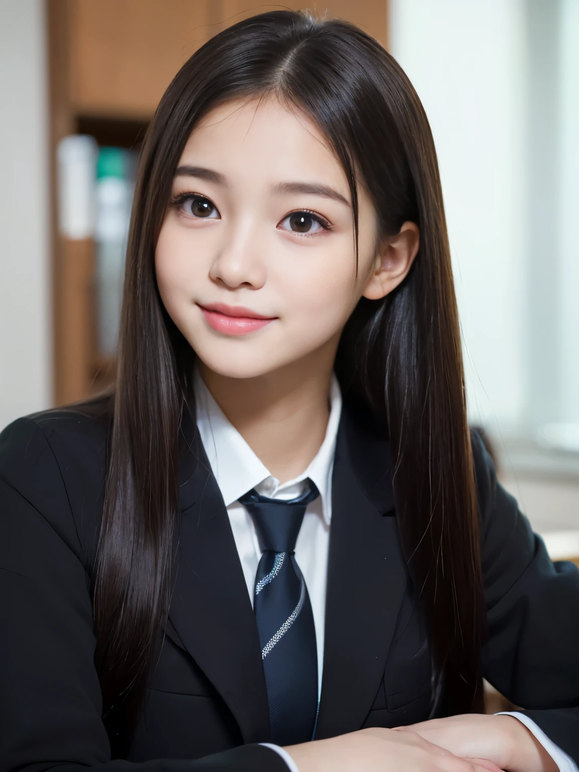 , classroom, uniform,cute, smile, Close-up,