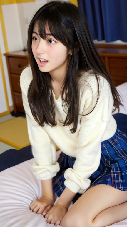 1 girl、(Japanese girl sitting on the sofa and showing off her panties:1.1)、parted lips、Expressionless、Mansuji、wet panties、small panties、realistic、tights、skirt、realistic skin texture、realistic、アップskirt、skirtリフト、highest quality、masterpiece:1.3、ultra high resolution、Angle of view from below:1.5、Panties close-up:1.55、embarrassed look、((spread your legs to the side:1.4))、((panty shot))、((look viewer:1.4))、the most beautiful girl in the world、Adachi Rika、bold pose、glamor shot、blush、((Stains on panties:1.3))、wet panties、(photorealistic:1.1)