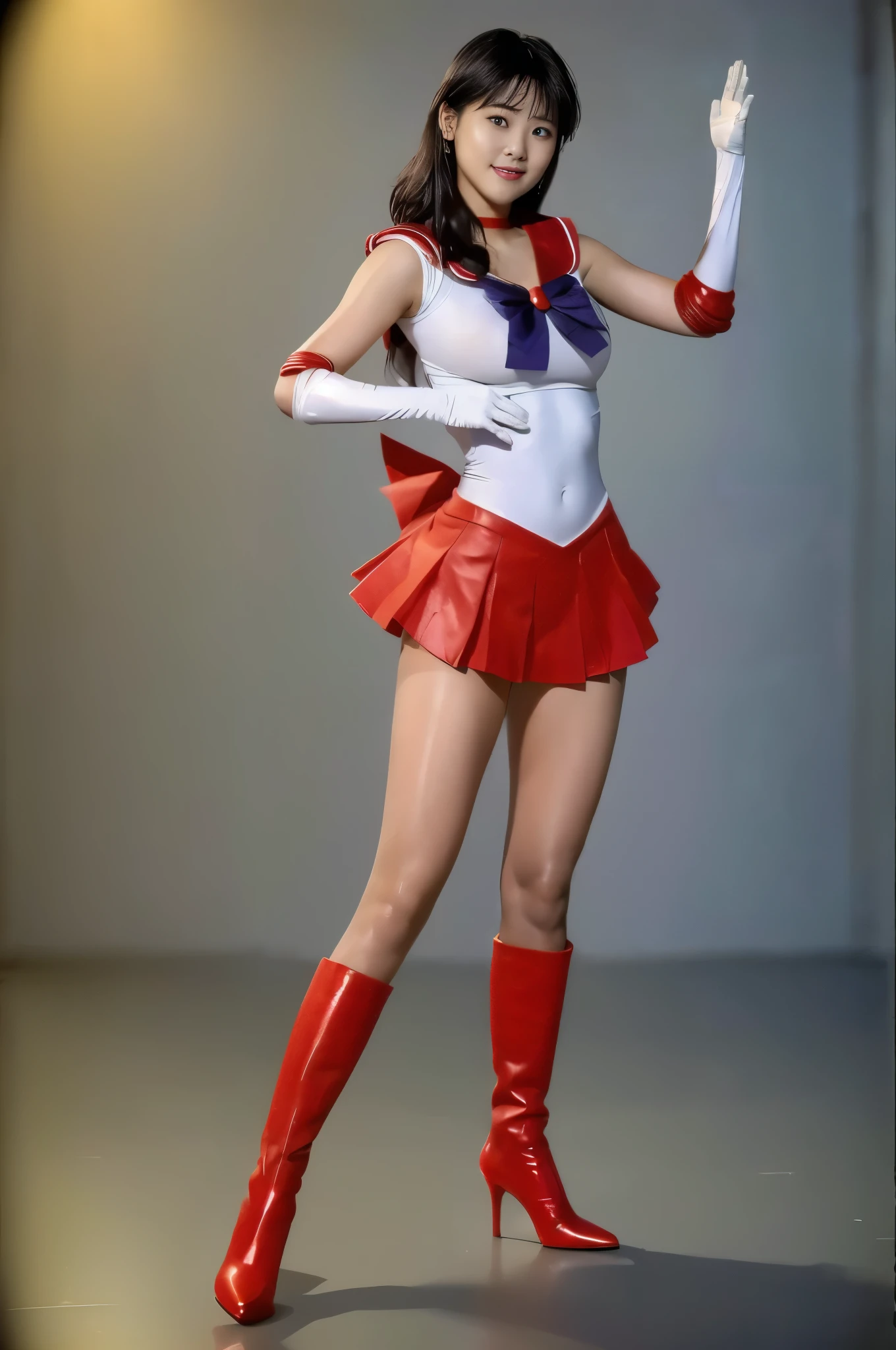 No background、(((Beautiful legs in tights.)))、((( Legally express the beauty of your smile)))、(((Wearing white gloves、Cover young people with gloves  )))、((((Make the most of your original images)))、(((Sailor Mars Costume)))、(((Short and beautiful hair)))、(((suffering)))、(((Please wear beige tights....、Please wear red boots)))、((Best Quality、8k))、((Best Quality、8k、masterpiece:1.3))、(((Save the background )))、Sharp focus:1.2、 beautiful woman with perfect figure :1.4、Slim Abs:1.2、 wet body:1.5、  Highly Detailed Face and Skin Textures 、8k