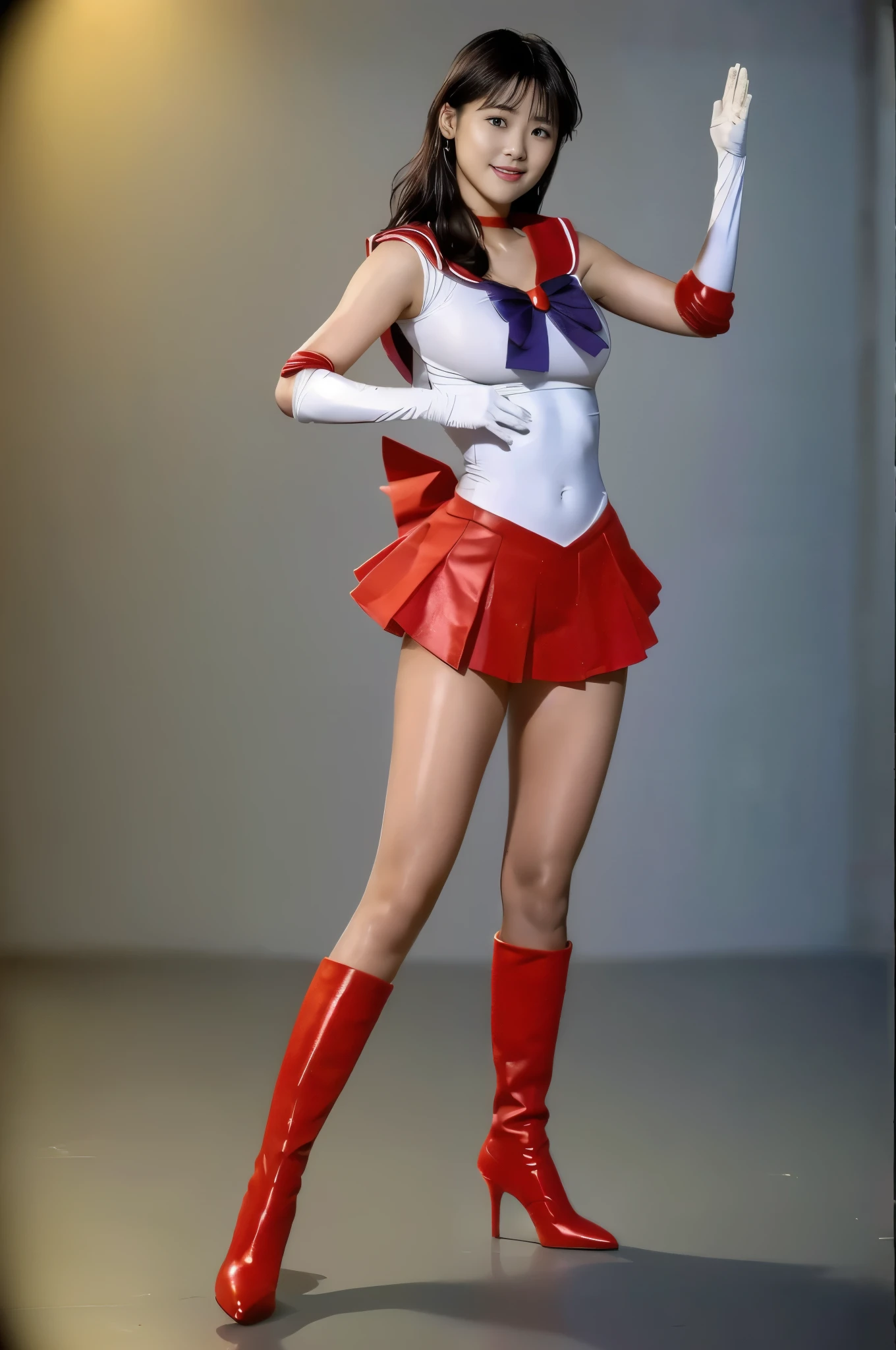 No background、(((Beautiful legs in tights.)))、((( Legally express the beauty of your smile)))、(((Wearing white gloves、Cover young people with gloves  )))、((((Make the most of your original images)))、(((Sailor Mars Costume)))、(((Short and beautiful hair)))、(((suffering)))、(((Please wear beige tights....、Please wear red boots)))、((Best Quality、8k))、((Best Quality、8k、masterpiece:1.3))、(((Save the background )))、Sharp focus:1.2、 beautiful woman with perfect figure :1.4、Slim Abs:1.2、 wet body:1.5、  Highly Detailed Face and Skin Textures 、8k