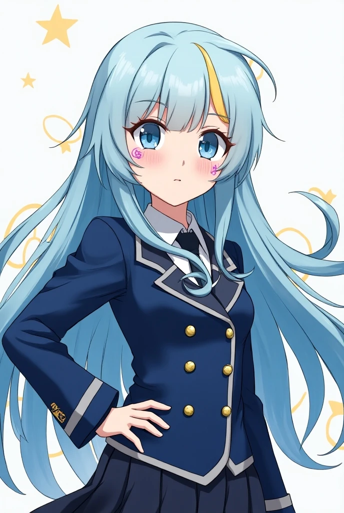 ((best quality)), ((highly detailed)), masterpiece, extremely detailed face, beautiful face, (detailed eyes, deep eyes), (1girl), <lora:ojouSamaPoseConcept_v10:1>, ojou-sama pose, hand to own mouth, <lora:twitterchan-v1:.7>, twitter-chan, long hair, blue hair, hair ornament, blue eyes, white shirt, black long-sleeve shirt, layered sleeves, necktie, blue skirt, black thighhighs