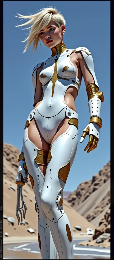(1girl, solo, sexy standing) ):1.2, (girl is nude, (redhead short hair), (detailed olive eyes), (astronaut helmet), (skimpy silver bikini, silver boots, silver gloves) ), (full body), (scenery spaceship corridor, futuristic city)