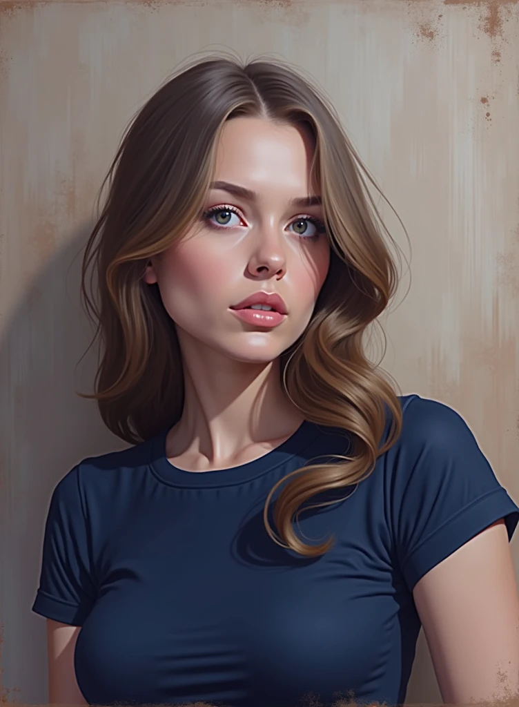 A sexy cyborg girl, standing full-length, with a beautiful face, expressive eyes, red lips, and blonde hair in a French braid. She is in an art studio, painting a self-portrait on an easel, using oil paints and paintbrushes. The natural lighting creates a vibrant, realistic rendering with detailed brushstrokes. The confident pose and fashionable outfit give the portrait a captivating, alluring atmosphere. The composition is perfect, and the technique is exquisite, showcasing the artist's masterful skills and unique style. The final image is a high-resolution, 4K masterpiece with flawless details and a harmonious color palette.