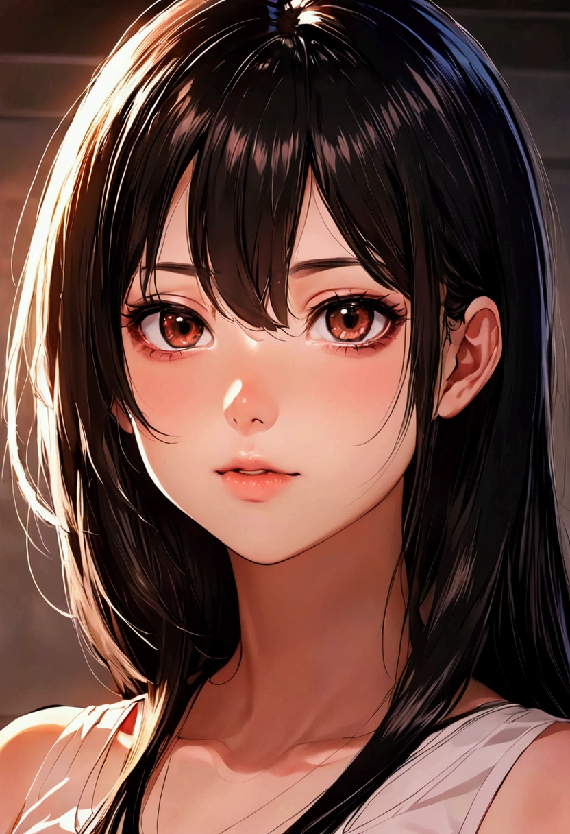 ((nude, ?????))), ((seductive posing, hairy pubic hair),8k,masterpiece, bset quality,big, (1 girl), tifa lockhart, red_eyes, black hair, long hair, professional lighting, (shiny skin: 1.2), shiny big, ((best quality)), sharp focus: 1.2, highly detailed face and skin texture, detailed eyes, perfect face, perfect body, blur art, cg, background, Big breasts, presence (20yo, mature cool and beautiful face), , blush, (mittgal),