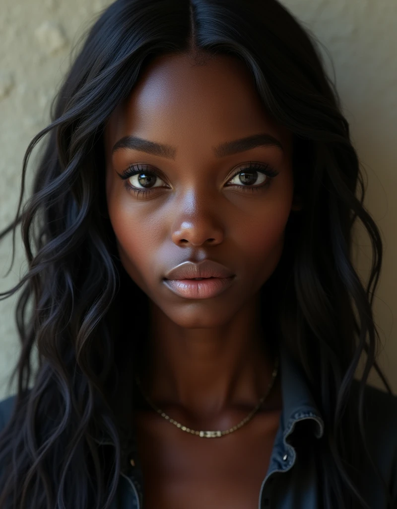 cute, Dark skin, teenager, beautiful face, deep ebony, showing breasts, NSFW