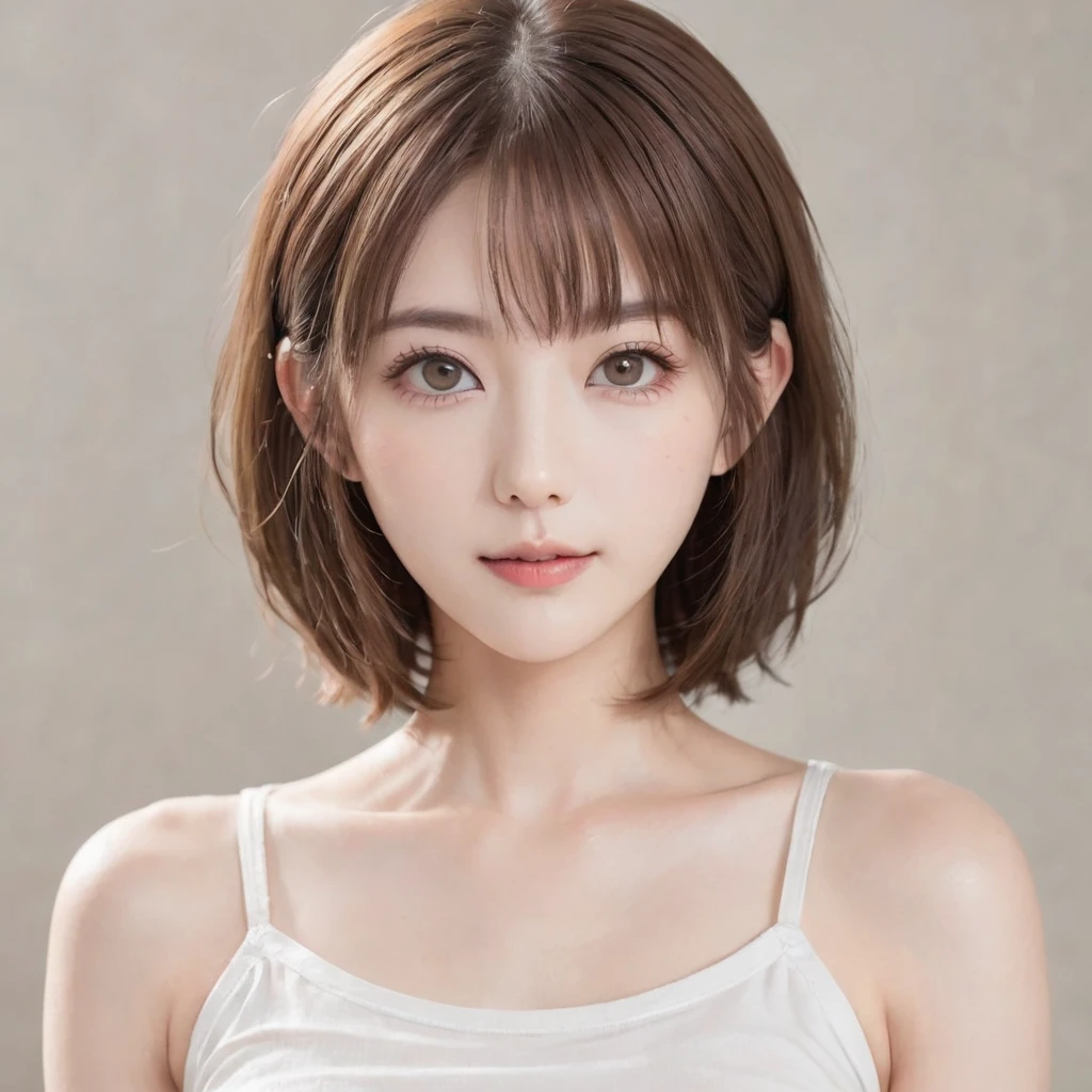 Japanese, Petite women,  Physical build, , Long, narrow eyes, A fleeting atmosphere, Age 30, Brown bob hair, ((Thin lips)), White underwear, necessity, Best Quality, Detailed skin, Detailed face, Detailed eyes, 8k, good anatomy, Upper body portrait