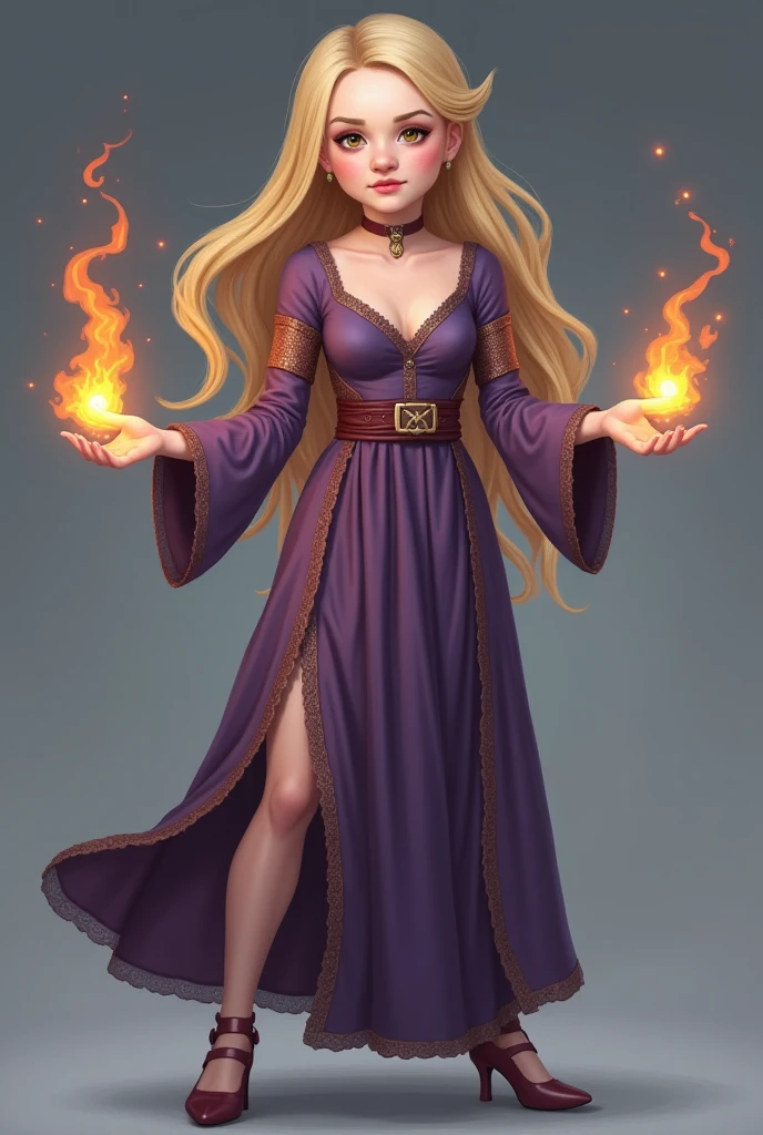 pixel game character a beautiful sorceress with long blond hair wearing dress casts a fireball in a dynamic pose without background, concentration, cold atmosphere, a bizarre mix of colors