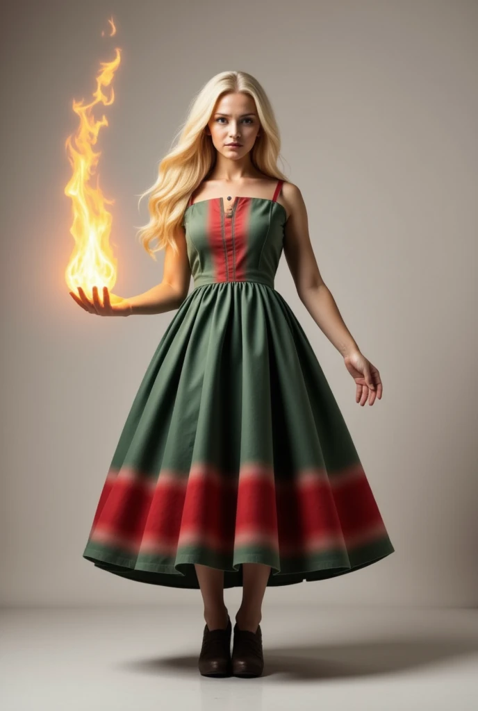 pixel game character a beautiful sorceress with long blond hair wearing dress casts a fireball in a dynamic pose without background, concentration, cold atmosphere, a bizarre mix of colors