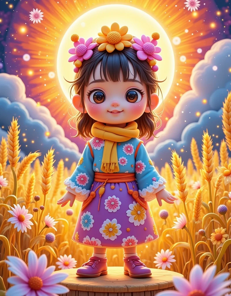 [Vision:1.0]，[Wide Angle:1.0]，Cartoon，Wheat Field，scarecrow，autumn，Colored pencils，Brushstrokes，clean，Ethereal，White，Light and Shadow，Fresh and natural，fairy tale，Rich colors，Abstract composition，Fantasy atmosphere，Dreamy emotions，3d, C4D rendering, 8k, super high detail, Bright colors，Bright，RGB, Colorful)，(High contrast:1.5)，(whole body:1.8), Magazine Photography， Popular on social platforms ，((Dopamineism))，(((Dopamine color matching)))，Facing the screen，Dopamine color，High Saturation， High Contrast， High Definition ，8k，Dopamine，(in the style of Y2K)，Luo Erchun，Three-dimensional ancient style，Oriental Poetry and Painting