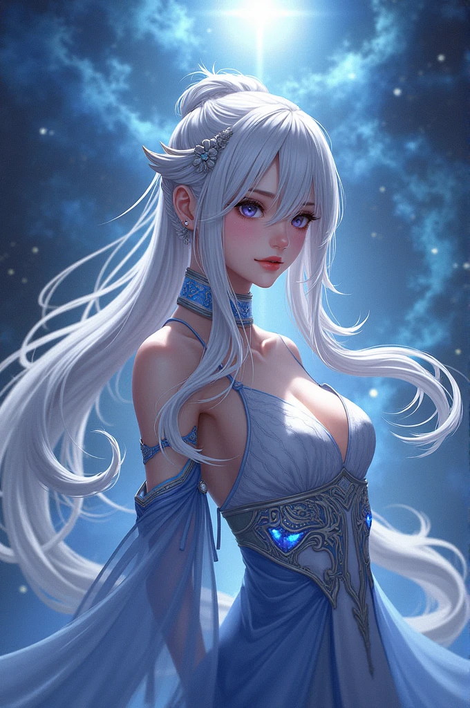 An image of a beautiful anime mage with white hair
