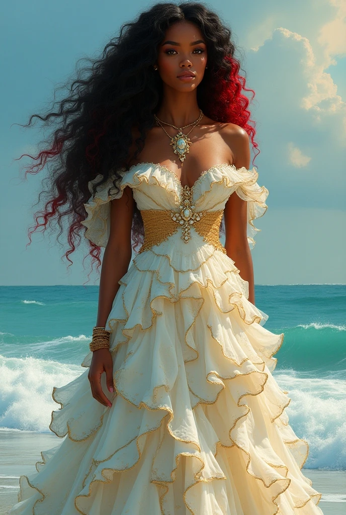 Obra prima , alto realismo , Camera raw , Yemanja , rainha do mar , entidade africana , deusa ,vestido longo azul claro e transparente , bonita , fundo mar , 4k