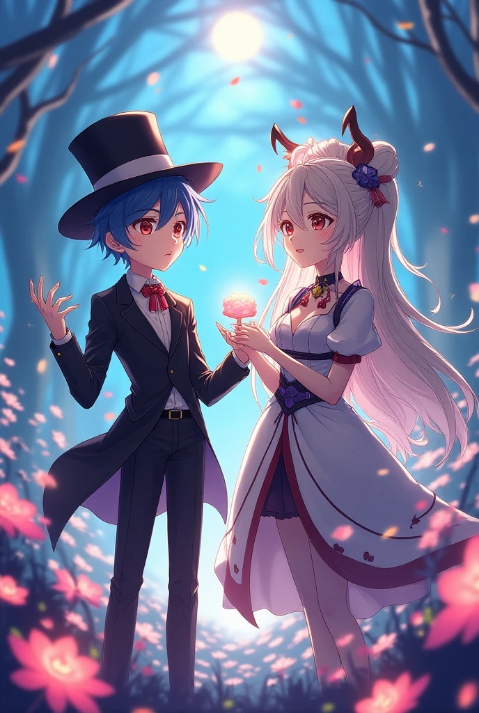 ((Masterpiece)), ((Best Quality)), ((Best Quality)), (Illustration of One Girl), Emerald Green Long Hair, (((Tall)), (White Skin), Red Eyes, Blue Eyeliner, ((Makeup with a heart symbol around the left eye)), ((Tuxedo)), (Top Hat)), Clown, (Circus)