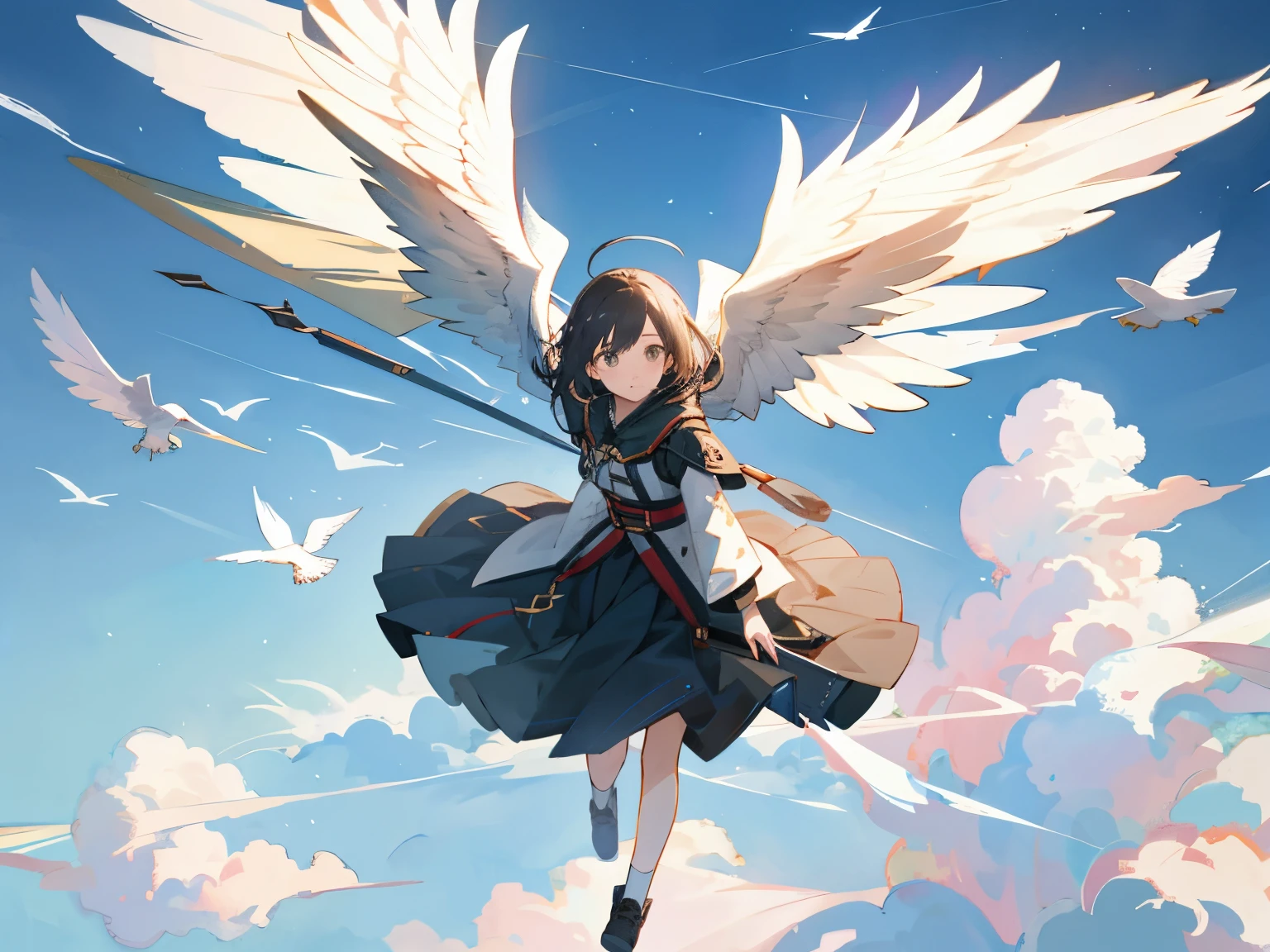  1 girl、Fly in the sky with a bird-shaped glider、Alone、Highest quality、 High Resolution 、masterpiece、wallpaper、8k、