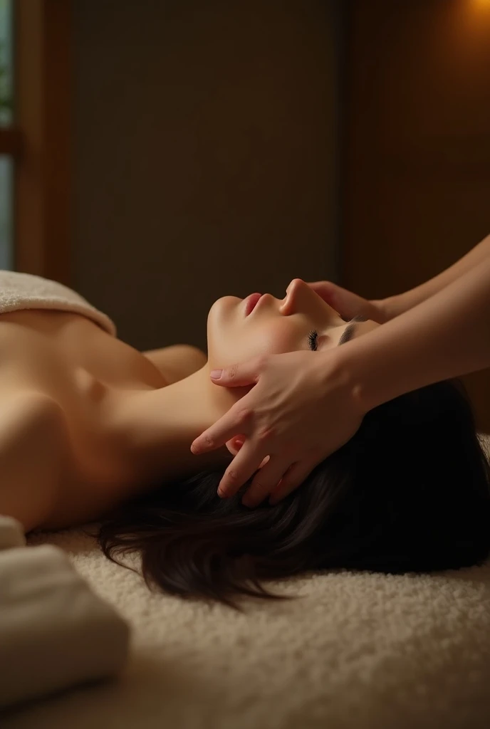 A woman in her twenties receiving an oil massage