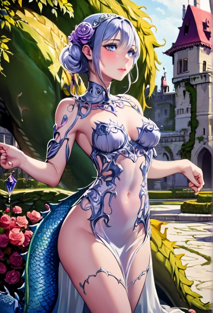Live-action quality、masterpiece, top-quality, The ultra -The high-definition, Top resolution, ighly detailed, White Micro Bikini, Tentacles take off their swimsuits, Look at viewers, crying how bright、Ecstatic look, red blush,, octopus,sand beach, Air bubble, Dappled sunlight, tentacles, (Raped by tentacles:1.3), srestrained, Spread legs, Vaginal with tentacles inserted ,Shorthair,a blond,A -yeld gisee -through,