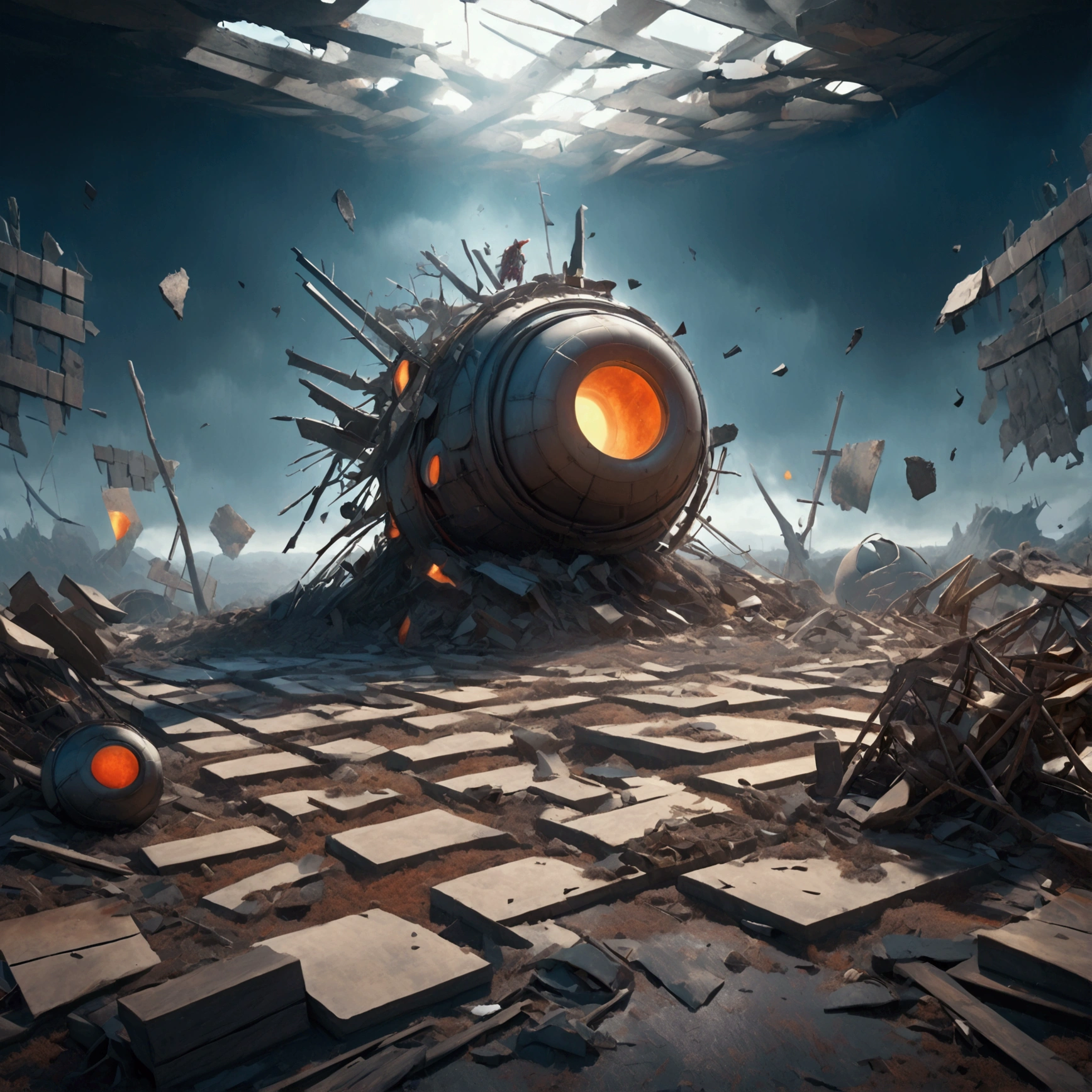 plaid pieces on a plaid board surrounded by debris and debris, surreal plaid, plaid game, plaid, Complex and epic composition, surreal dark fantasy, by Ludwik Konarzewski, dramatic cinematic composition, 3D rendering and matte painting, dramatic cinematic scene, aftermath of a great battle, epic surrealism oil painting 8k, winning photo, amazing photo, playing plaid