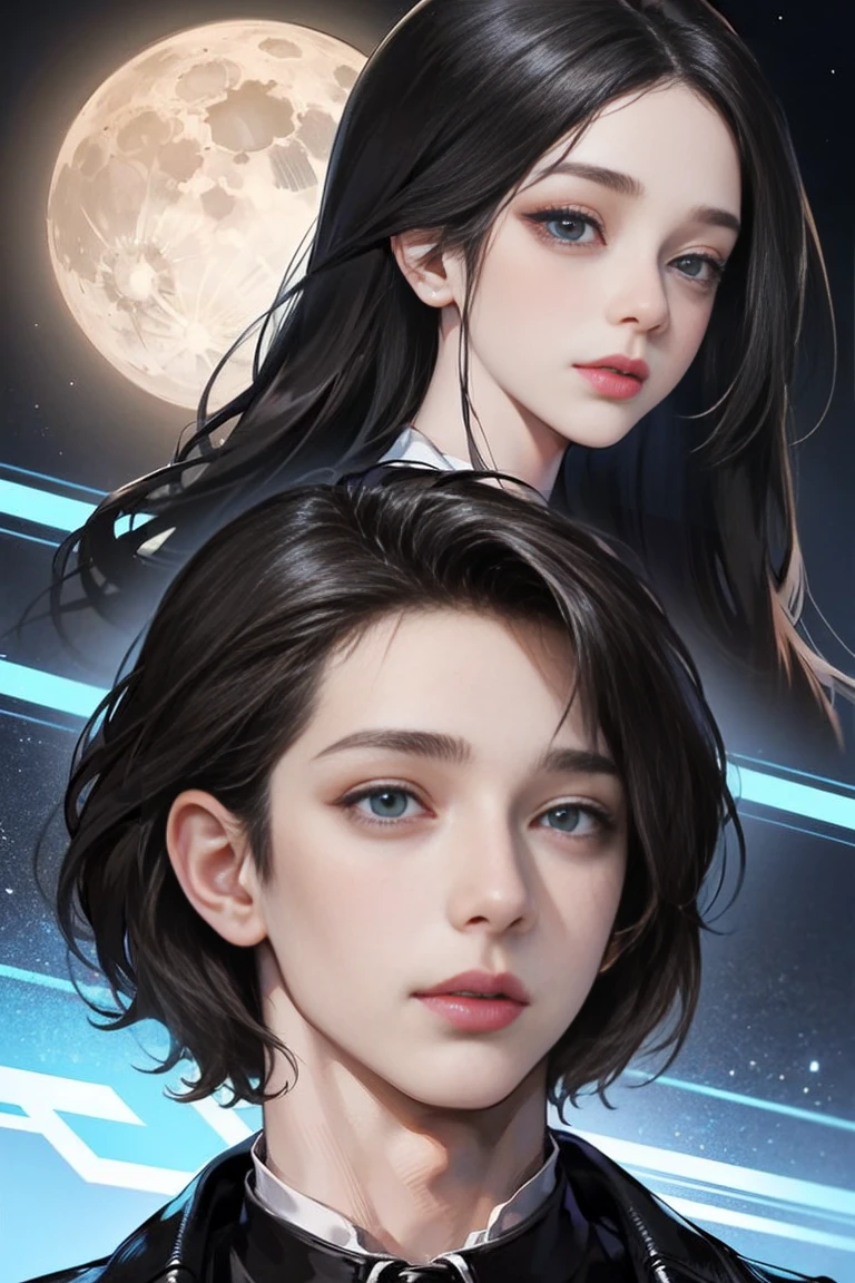 One face two eyes, one looking at the most beautiful night sky possible and the other eye looking at the most beautiful image of outer space, with nebulae, galaxies and lots of stars 