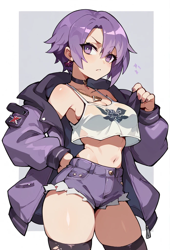 1girl, solo, wolf girl, wolf ears, short eyebrows, Animal ears, purple nails, white skin,  large breasts, (hair over eyes:1.1), ringed eyes, pink pupils, silver hair, Pointy hair, Short hair, Asymmetrical bangs, Braid, (police:1.4), (handcuffs:1.2), (aroused:1.2), (hair fan), light blush, open coat, you gonna get eaten, sideboob, webcam, cyberlive, livestream,(cowboy shot:0.8), (expressions), ((databook)), (annotated:1.4), ((costume chart)), ((((how to)))), (text:1.4), (hips:1.6)