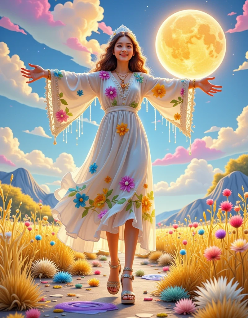 [Vision:1.0]，[Wide Angle:1.0]，Cartoon，Wheat Field，scarecrow，autumn，Colored pencils，Brushstrokes，clean，Ethereal，White，Light and Shadow，Fresh and natural，fairy tale，Rich colors，Abstract composition，Fantasy atmosphere，Dreamy emotions，3d, C4D rendering, 8k, super high detail, Bright colors，Bright，RGB, Colorful)，(High contrast:1.5)，(whole body:1.8), Magazine Photography， Popular on social platforms ，((Dopamineism))，(((Dopamine color matching)))，Facing the screen，Dopamine color，High Saturation， High Contrast， High Definition ，8k，Dopamine，(in the style of Y2K)，Luo Erchun，Three-dimensional ancient style，Oriental Poetry and Painting