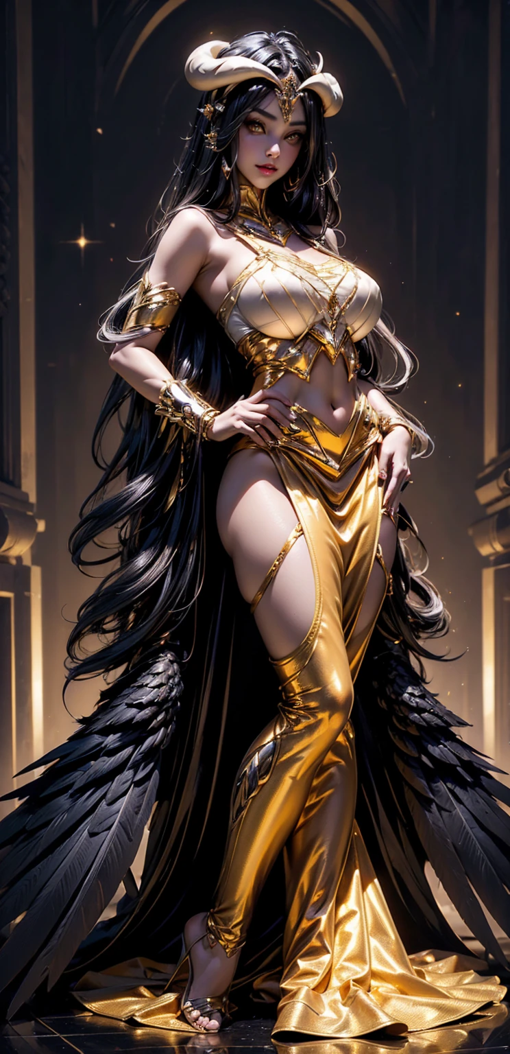 Gold monster in the form of a woman、A woman who combines creepiness and beauty、(femele:0.2 | gold:1.8)、ruthless look、cold smile、Golden Ratio Beauty Face、Beautiful face with symmetry、The body shines golden、(Body like gold nugget:1.8)、(Full body:1.5)