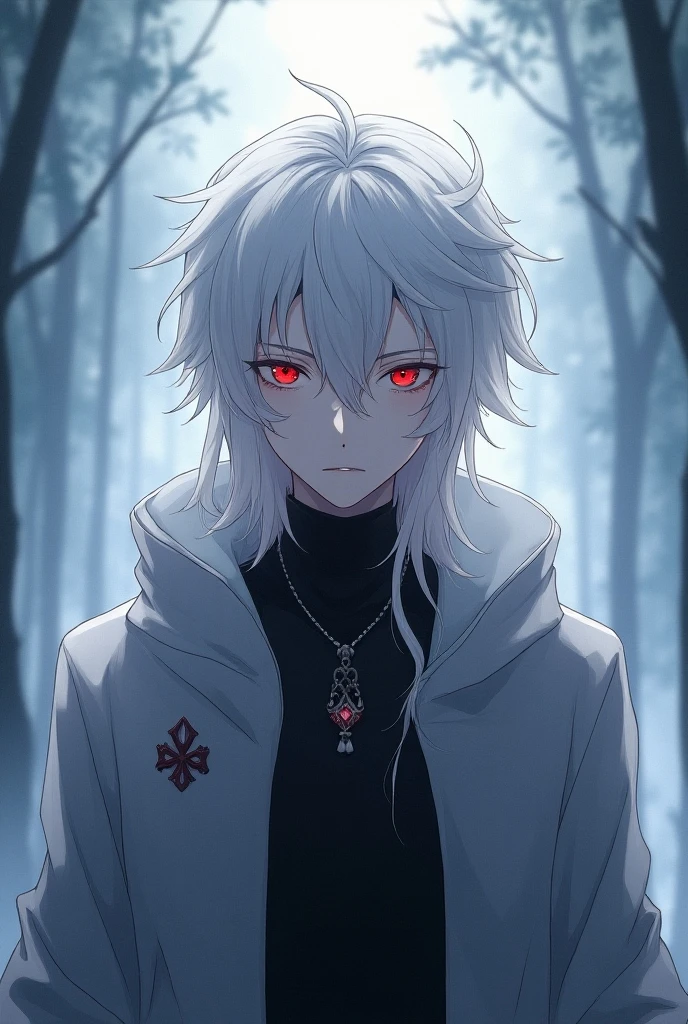 White-haired red-eyed male anime character 