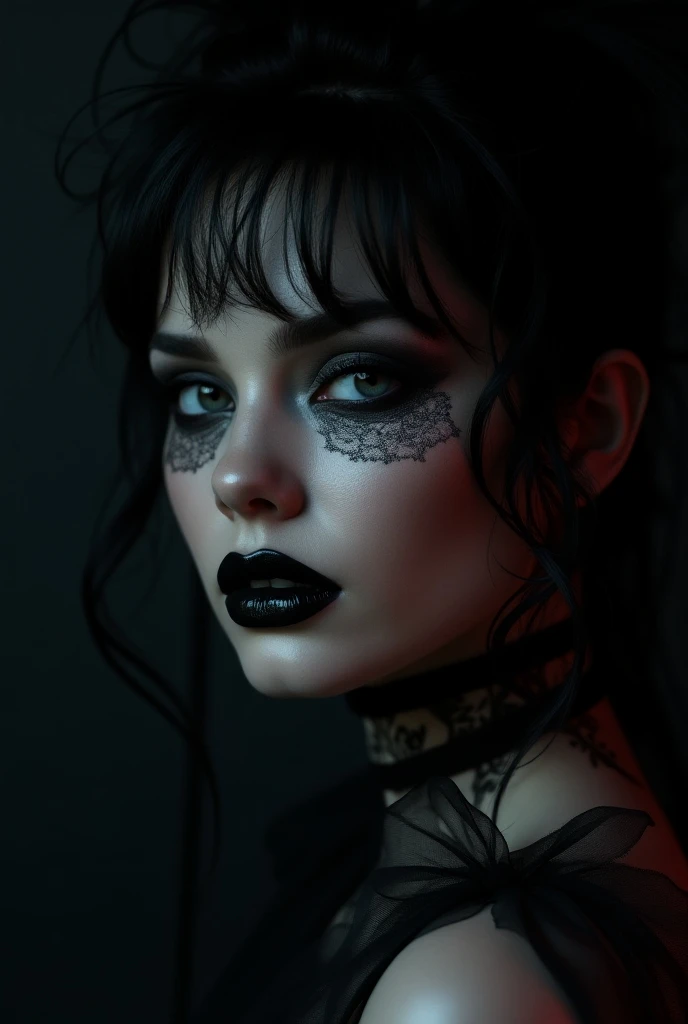 epic, маша друже makeup (друже:1.3), dark background, <lora:LowRA:0.8>