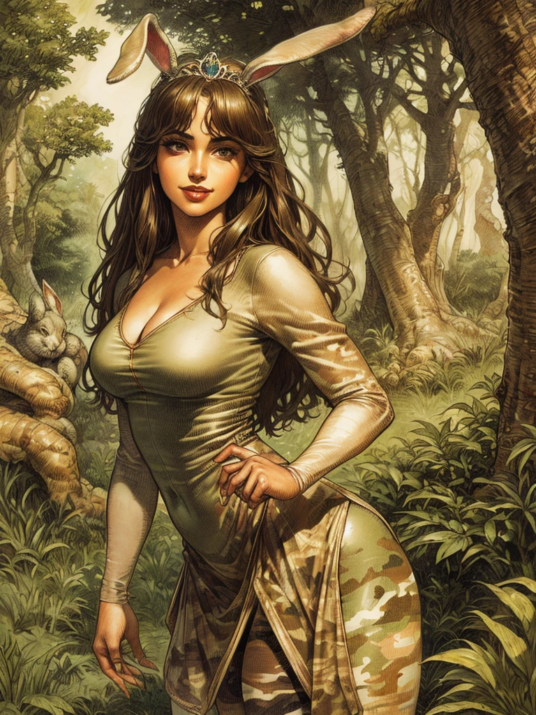 A girl with beautiful detailed eyes and lips, medium: oil painting, in a garden. The girl has long eyelashes and a captivating gaze. She is wearing a flowing gown, adorned with vibrant colors and intricate patterns. The garden is filled with lush greenery and vibrant flower beds, creating a peaceful and serene atmosphere. The sunlight filters through the leaves, casting a soft, warm glow on the scene. The artwork should have the best quality, with ultra-detailed features and a realistic, photorealistic style. The colors should be vivid and vibrant, showcasing the beauty of the girl and the garden. ((Lifting her panty:1.2)))