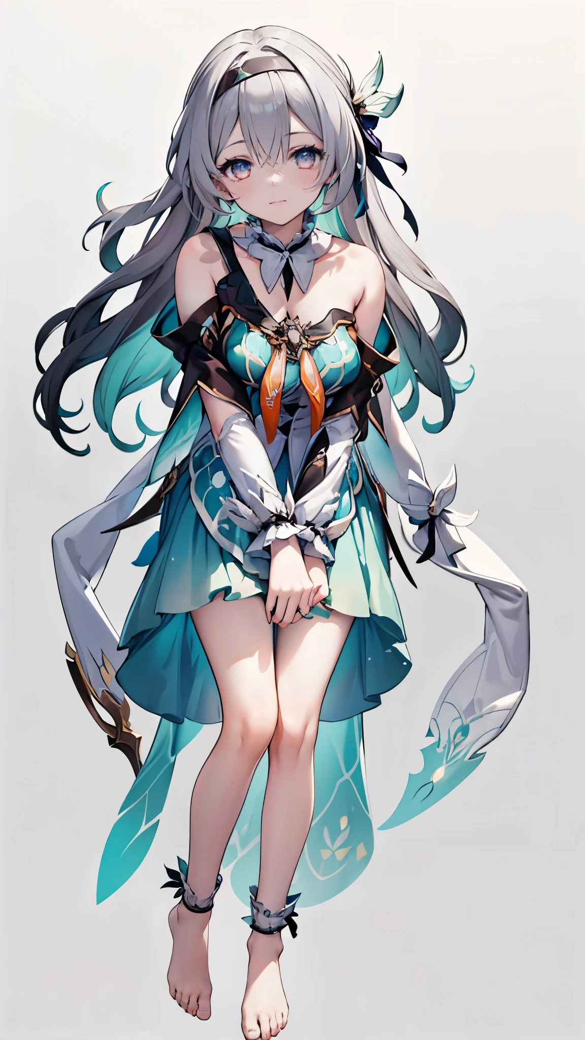 （hoang lap，A high resolution，ultra - detailed，distinctive），1girll，Full body standing painting，Plain white background，Recognizable，In particular，The cleavage protrudes