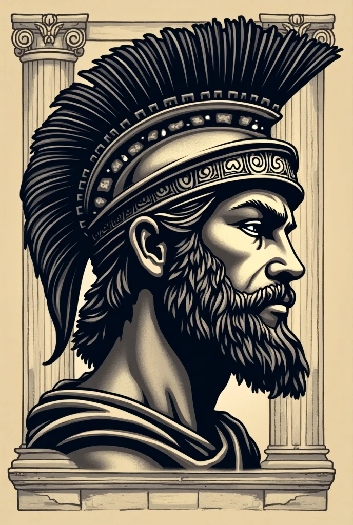 Sketch of a Roman Man naked holding a shield and spears back view, portrait, close up