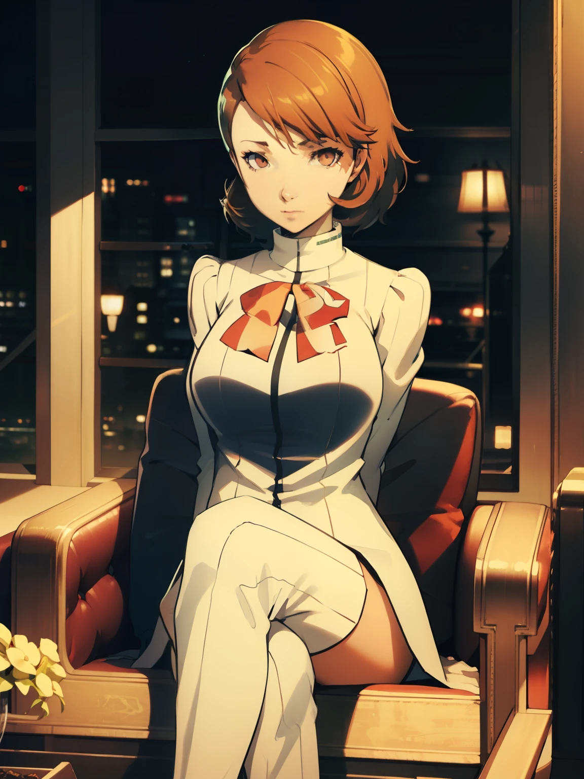 Persona 5 Takeba Yukari sitting with crossed legs