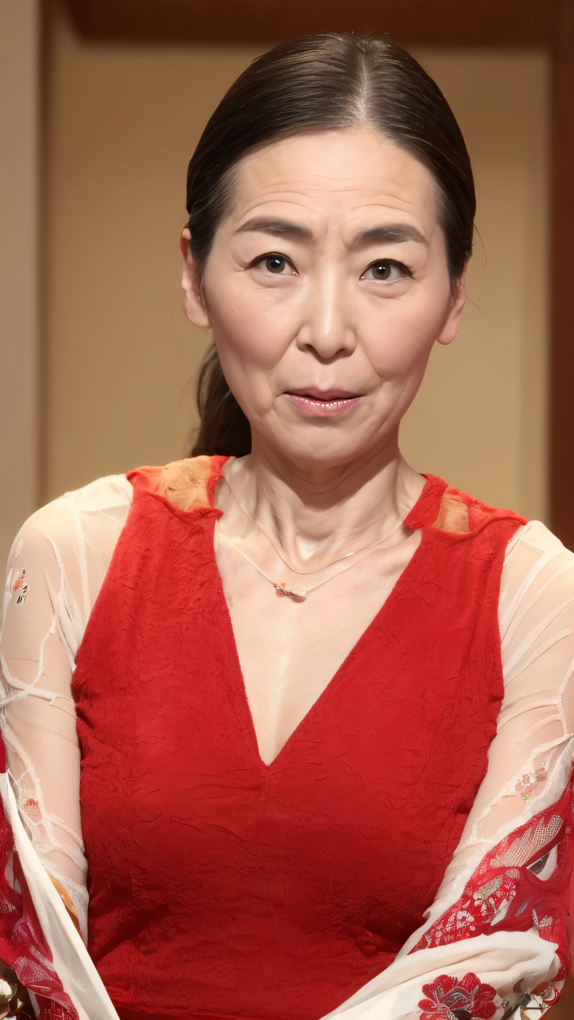 最高masterpiece, Vivid colors, photorealistic , Reiwa, modern, Promotional photo, Remove the background, Very elderly, Beautiful mature woman, Old woman,Sharp impression, Cool face, Well-formed face, face close-up, Portraiture, gravure, Professionally taken photos, masterpiece, Best Quality, very detailed, Realistic, very detailed肌, Perfect Anatomy, ((Being thin:1.3)), Transparency, Shaped eyebrows, Heavy makeup, Bright red lips, ((Very elderly者)), ( Japanese mature), (Alone), 200 years old, Large Breasts, Mature female entrepreneur, Glamour, Sexy, Chromo White Skin , Facing forward,