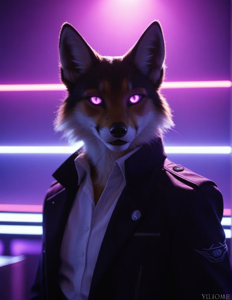 neonpunk style vaporwave style cinematic portrait of score_9,score_8_up,score_8,score_7_up,score_7 BREAK anthropomorphic fox,irl,anthro fox,standing,fox fur,black fur,black fur with silver highlights and streaks and stripes,fantasy,amazing fur details,luxurious and full and long fur,dark and moody lighting,magical runes,glowing runes,swirling dark purple mystical effects,swirling smoke,atmospheric haze,particle effects,hyperdetailed,85mm,. 85mm lens, f/1.8, dramatic side lighting, moody atmosphere . retro, neon, pixelated, nostalgic . cyberpunk, vaporwave, neon, vibes, vibrant, stunningly beautiful, crisp, detailed, sleek, ultramodern, magenta highlights, dark purple shadows, high contrast, cinematic, ultra detailed, intricate, professional