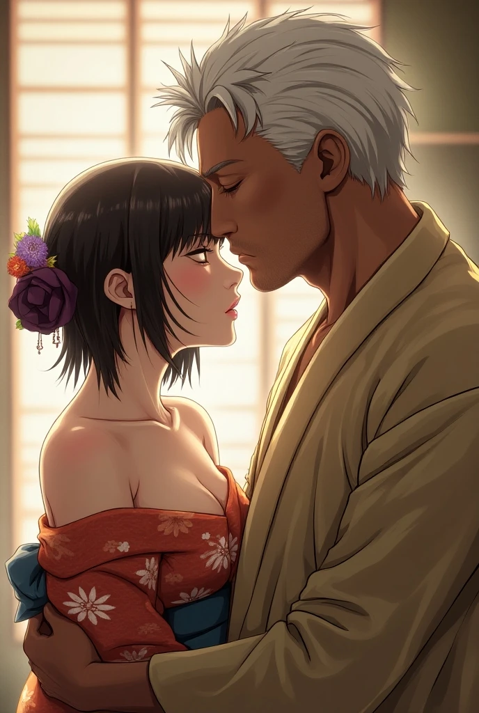anime couple hugging in the woods by a river, guweiz, koyoharu gotouge, artwork in the style of guweiz, shikamimi, wlop and sakimichan, shirabii, top rated on pixiv, seductive anime girl, oppai, in a pond, makoto sinkai, yoshinari yoh
