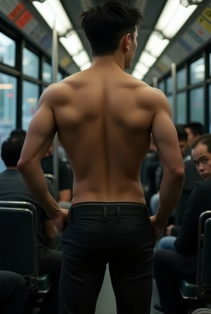 1boy、Real photo style、Photo Quality、Cute handsome man、Mash Hair、Japanese male, 、Slim body、Completely naked、Full nudity、erection、Huge penis、Highest quality、Realistic、beautiful、Back view of a person buying a ticket at a ticket machine at a station、Face turned to the side