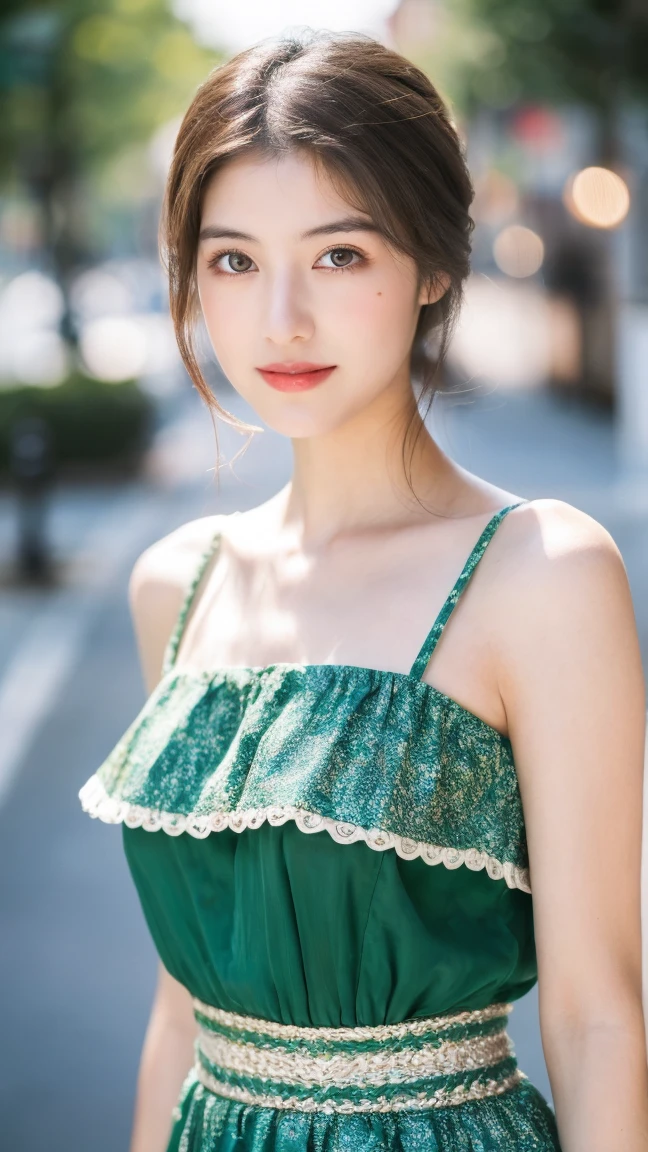 (RAW photo, 4k, masterpiece, high res, extremely intricate) (photorealistic:1.4), cinematic lighting 1girl, solo focus, summer noon, 1990s \(style\),Full Dress, No Show Inside Of Body