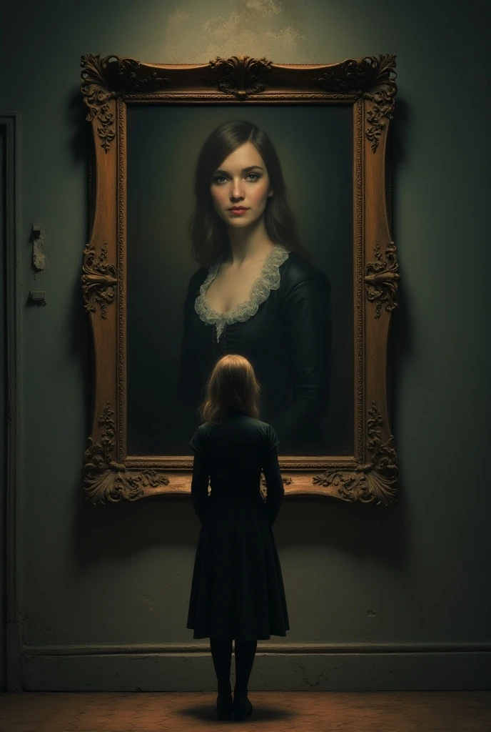A woman looking at a portrait in an art gallery
