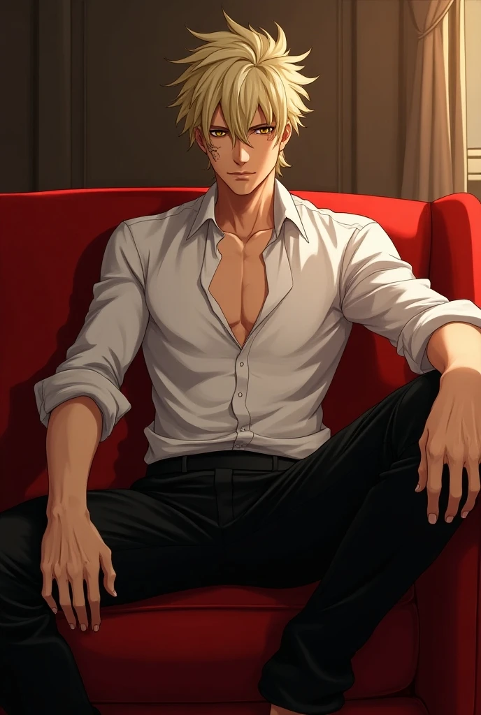 ((1 man: Sanji, Sanji from one piece, sanji2, new, lean muscular man, short straight blonde hair, curly eyebrow, pleasure, hair covering half his face, cumming, dominant, smirking, smiling, smug, arrogant, happy, horny, forceful, completely nude, naked, man with big dick, large erection,)) NSFW, porn, ecchi, echi, hentai, illustration, manga, anime, dick worship, dominant man, concept, blowjob, view from below, horny man, dominant Sanji, Sanji reclining, romantic, sexual tension, desire, passion, large erection, 1 penis, 1 dick, naked, nude, anime Sanji, smoking a cigarette, smoke plume, moody, full body picture, full body, centered, frontal view, looking at viewer, piercing gaze, enticing pose, front on, direct look, intense desire, kitchen,  POV: viewer wants to give Sanji a blowjob, Sanji ejaculating into a cup.