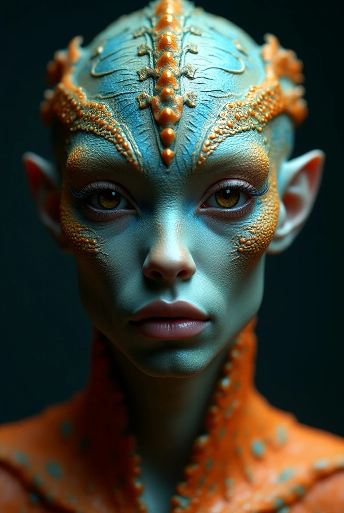 Nude alien girl sexy full body , lizard snake skin,3 fingers ,2 vagina 's, ALIEN!!! Ginger dark skin, oiled body, blessing body, round shaped small breasts, 8k ultra quality, Starfall, alien attack Alien on mars