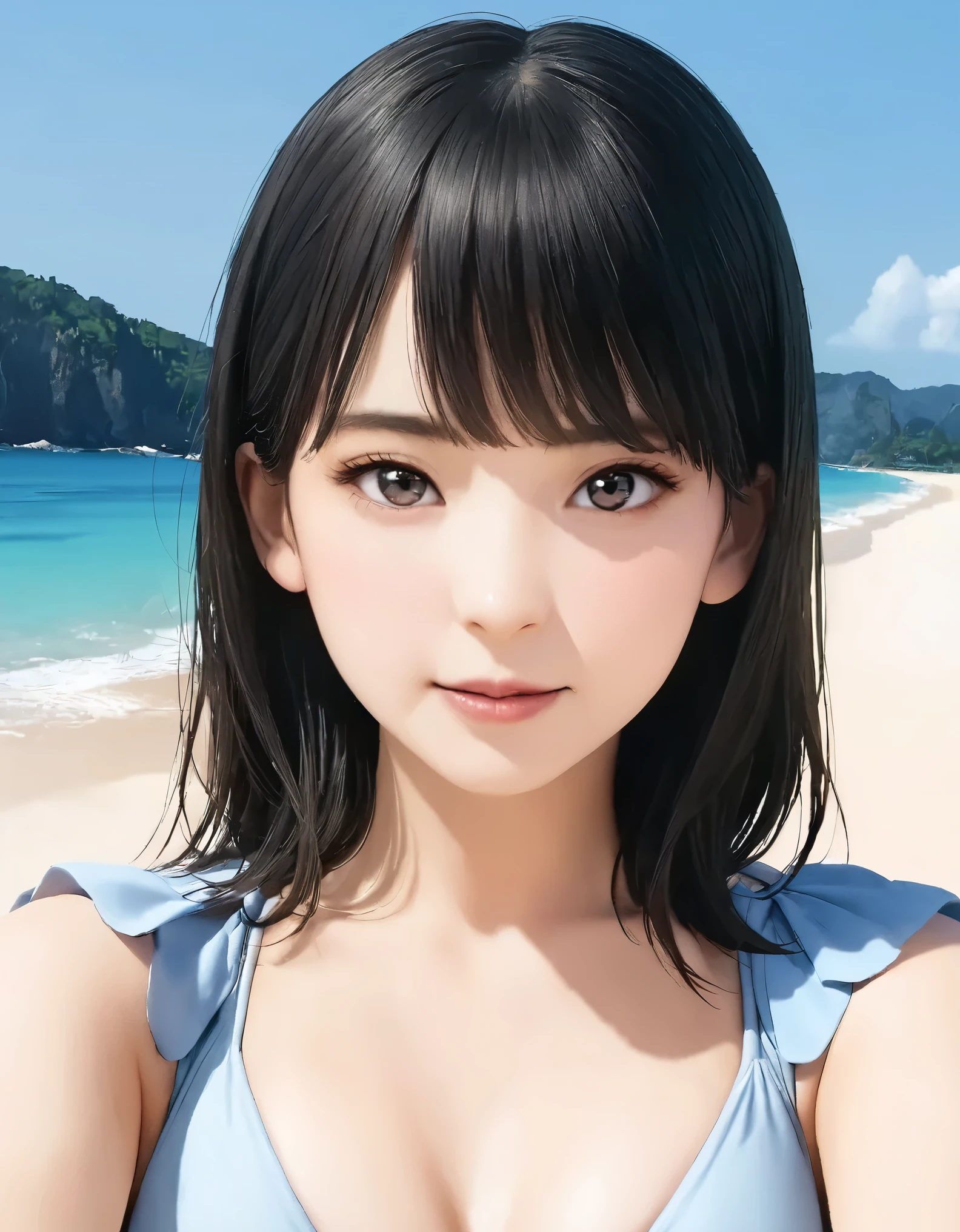 Surreal female portraits of Hockney and Mucha，Fantasyart，Photorealistic photos，动态照明，4K Ultra HD，Poster work，winning artwork，Delicate face，1 female character，deep shading，Understated style，Swimsuit photos，Formal dressing（Weight 1.4），Has long and gray hair,Full breasts，